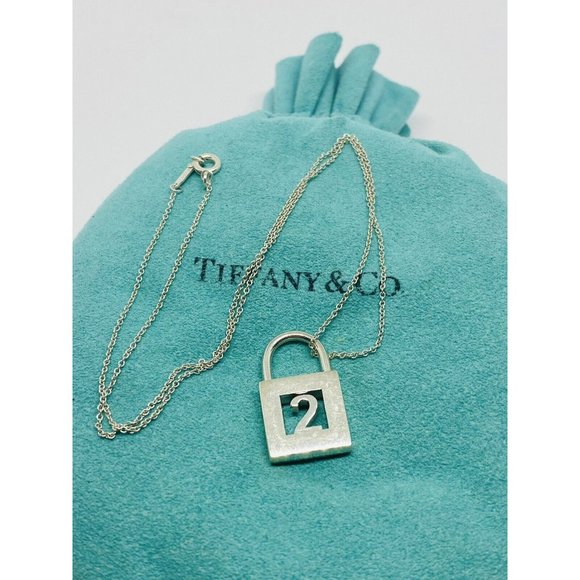 Tiffany & Co Silver Number Two 2 Padlock Charm Necklace...